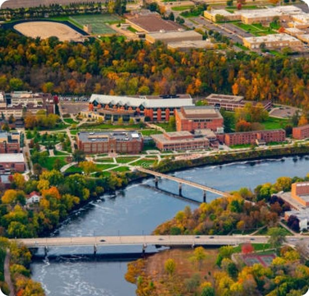 Aerial view of University of Wisconsin-Eau Claire. 