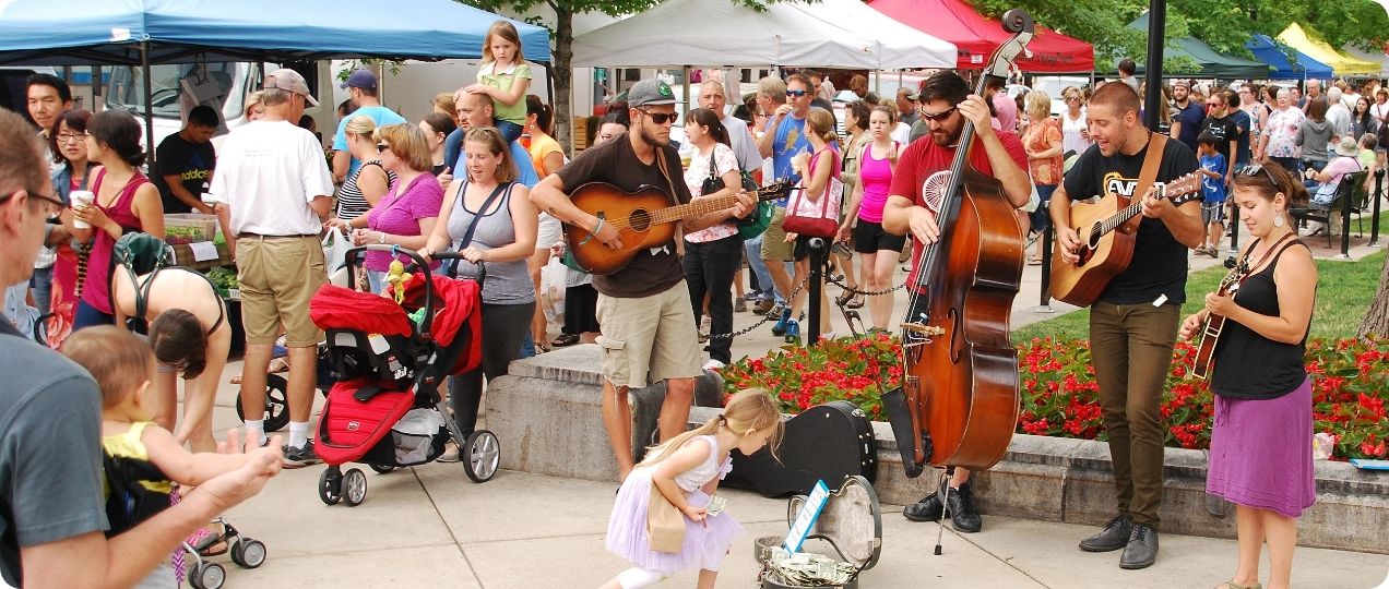 A group of musicians play during the Madison Farmers Market. 